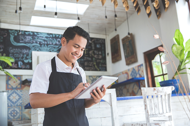 Employee using tablet